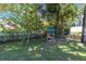 View of a backyard with a play set with a wooden fence, and some trees at 4245 Se 24Th Ter, Ocala, FL 34480