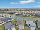 Neighborhood aerial view showing canal, landscaping, and streetscape at 5766 Henry Loop, The Villages, FL 32163