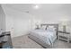 Serene bedroom with white walls, cozy gray bed with blue accents, and coordinating nightstands with lamps at 8491 Sw 52Nd Lane Rd, Ocala, FL 34481
