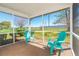 Inviting screened porch with two blue Adirondack chairs, perfect for outdoor relaxation at 3275 Nw 44Th Ct, Ocala, FL 34482