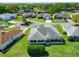 An aerial view shows the home with a screened lanai in a lush, landscaped neighborhood at 11010 Se 174Th Loop, Summerfield, FL 34491