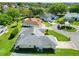 Aerial view showcasing the home's backyard, screened lanai, and meticulous landscaping at 11010 Se 174Th Loop, Summerfield, FL 34491