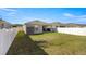 A well-manicured backyard featuring a white fence surrounding the perimeter and a small outdoor shed at 29496 Caspian St, Leesburg, FL 34748