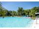 Beautiful community pool surrounded by palm trees and lush greenery on a sunny day at 29496 Caspian St, Leesburg, FL 34748