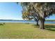 Scenic lake view from the lawn, featuring large trees draped with Spanish moss on a clear, sunny day at 390 Sw Shorewood Dr, Dunnellon, FL 34431