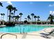 Resort style pool with numerous palm trees and lounge chairs on the deck at 9509 Se 124Th Loop, Summerfield, FL 34491