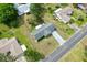 Drone shot of the home's roof, long driveway, and back patio area with outdoor seating in a neighborhood setting at 10190 Se 178Th St, Summerfield, FL 34491