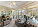 Bright sunroom with large windows, comfortable seating, and access to the outdoor patio area at 11828 Se 91St Cir, Summerfield, FL 34491