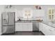 Modern kitchen with white cabinets, granite countertops, and stainless steel appliances at 1910 Se 28Th Pl, Ocala, FL 34471