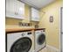 Bright laundry room features modern washer and dryer, ample counter space, and storage cabinets at 5118 Sw 197Th Ter, Dunnellon, FL 34431