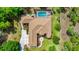 Aerial view showcases a home with a pool, driveway, and well-kept grounds at 18498 Sw 69Th Loop, Dunnellon, FL 34432