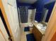 Bathroom with blue walls, a shower-tub combo, and tile flooring at 15115 Se 94Th Ct, Summerfield, FL 34491