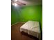This bedroom features green walls, carpeted floors, and a ceiling fan, creating a comfortable and inviting space at 15115 Se 94Th Ct, Summerfield, FL 34491