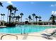 Community pool featuring palm trees, lounge chairs, and clear blue water perfect for relaxation at 9290 Se 120Th Loop, Summerfield, FL 34491