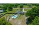 Aerial view showcasing the pool, patio, house and large yard surrounded by trees at 2563 Se 156Th Place Rd, Summerfield, FL 34491