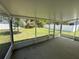 Enclosed porch overlooking a green backyard with white fence at 593 Marion Oaks Trl, Ocala, FL 34473
