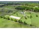 Expansive property showcasing multiple homes, a horse training ring, and lush greenery from an aerial perspective at 7161 Ne 22Nd Court Rd, Ocala, FL 34479
