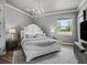 Charming bedroom featuring a decorative chandelier, a white bed, and a large window overlooking the yard at 7161 Ne 22Nd Court Rd, Ocala, FL 34479