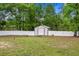 Backyard features a shed and a white fence, offering privacy and storage space at 8221 Sw 217 Ct, Dunnellon, FL 34431