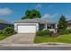 Charming single-story home featuring a manicured front yard, gray exterior paint, and a two-car garage at 8546 Sw 79Th Ave, Ocala, FL 34476