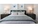 This bedroom features a stylish teal headboard, bedside tables with lamps, and decorative artwork at 0000 Se 17Th Ct, Ocala, FL 34471