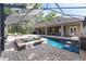 Beautiful pool, spa, and water feature, surrounded by mature landscaping within screened lanai at 1103 Se 46Th St, Ocala, FL 34480