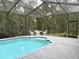 Refreshing screened-in pool with a surrounding patio and outdoor dining area, perfect for relaxation at 18956 Sw 93Rd Loop, Dunnellon, FL 34432