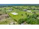 An aerial shot of an equestrian training area with horses and a large manicured field at 5415 Nw 100Th St, Ocala, FL 34482