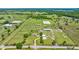 Wide aerial shot showcasing a meticulously laid out horse farm, complete with paddocks, training facilities, and a well-maintained property at 5415 Nw 100Th St, Ocala, FL 34482