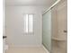 Bright bathroom showcasing a glass door shower, window, and neutral tile flooring at 10141 Sw 62Nd Terrace Rd, Ocala, FL 34476