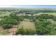 Wide aerial view of the sprawling acreage with lush trees, open pastures and several houses at 10575 Sw 27Th Ave, Ocala, FL 34476