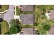 An aerial view of a well-kept backyard with decorative landscaping, trees, and a view of the roof at 7432 Sw 98Th Ave, Ocala, FL 34481