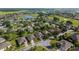 Expansive aerial view of a residential community with lush green spaces, a serene lake, and well-maintained landscaping at 7432 Sw 98Th Ave, Ocala, FL 34481