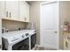 Functional laundry room with washer, dryer, and overhead storage at 8878 Sw 103Rd Cir, Ocala, FL 34481