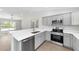 This updated kitchen features stainless steel appliances, gray cabinets and a breakfast bar open to the main living space at 4073 Se 136Th Pl, Summerfield, FL 34491