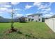 Wide view of a large green fenced backyard with a small tree and a trampoline at 4806 Sw 86Th Ln, Ocala, FL 34476