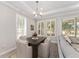 Open dining area offers a dark wood table and neutral chairs with access to great room and outdoor patio at 4306 Nw 54Th Ter, Ocala, FL 34482