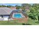 Bird's-eye view of pool featuring a screened-in enclosure, and backyard, surrounded by trees and houses at 5350 Sw 82Nd St, Ocala, FL 34476