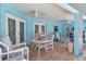 Covered outdoor patio with neutral colored furniture, ceiling fan, dining table, and backyard views at 5350 Sw 82Nd St, Ocala, FL 34476