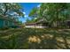 Backyard showing grass yard, shade trees, fire pit, screen porch and chain link fence at 14190 Ne 209Th Ct, Fort Mc Coy, FL 32134