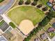 Aerial shot of a baseball field, community garden, and lush greenery at 15426 Sw 14Th Avenue Rd, Ocala, FL 34473