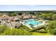 Aerial view of the SummerGlen community pool and recreation center with ample seating and lush landscaping at 15426 Sw 14Th Avenue Rd, Ocala, FL 34473