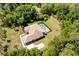 An elevated view showcasing the enclosed pool and verdant, tree-lined property at 21939 Sw 85Th Loop, Dunnellon, FL 34431