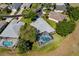 Aerial view shows a pool, lush landscaping, and the surrounding neighborhood at 1763 Sw 155Th Place Rd, Ocala, FL 34473