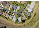 Aerial view of homes in a quiet neighborhood, each with well-maintained lawns and some featuring private pools at 1763 Sw 155Th Place Rd, Ocala, FL 34473