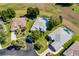 Overhead view of homes featuring well-kept lawns and pools nestled within a neighborhood with lush landscaping at 1763 Sw 155Th Place Rd, Ocala, FL 34473