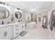 Elegant bathroom featuring a soaking tub, double vanity, and sophisticated lighting fixtures at 9950 Nw 11Th Ter, Ocala, FL 34475