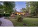Expansive backyard with lush landscaping and a charming home with warm lighting at 1450 Se 73Rd Pl, Ocala, FL 34480