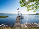 Scenic view of lake with a wooden pier, American flag, and tranquil waterfront setting at 23800 Ne 190Th St, Fort Mc Coy, FL 32134
