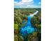 Stunning aerial view of a natural spring and river surrounded by vibrant green foliage at 6840 Sw 198Th Ave, Dunnellon, FL 34431